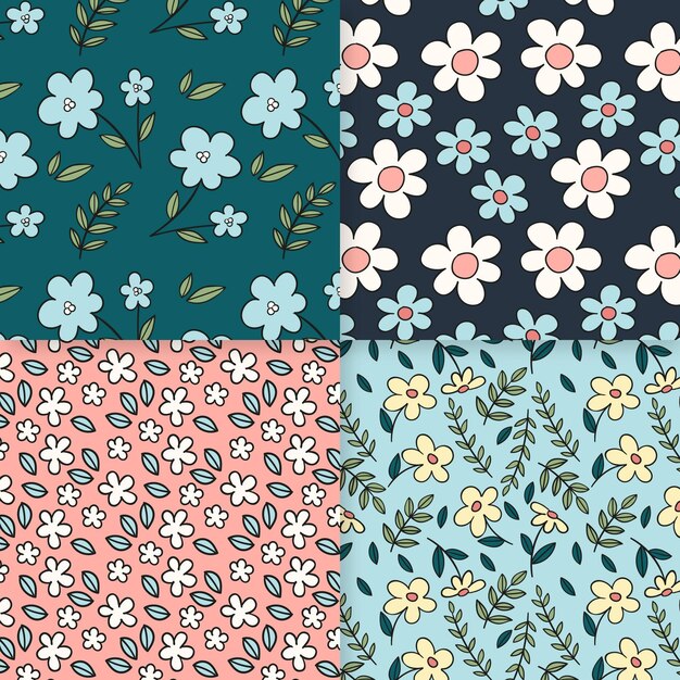 Colección de patrones de primavera dibujados a mano