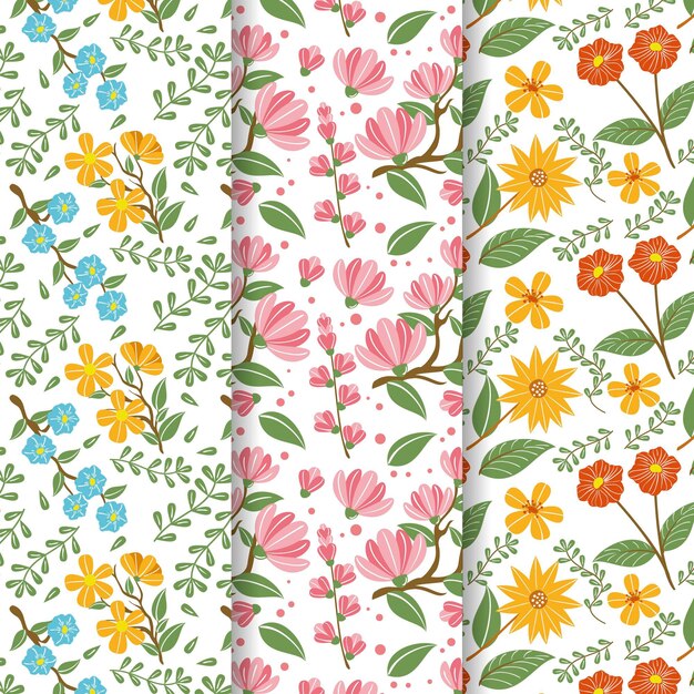 Colección de patrones de primavera dibujados a mano
