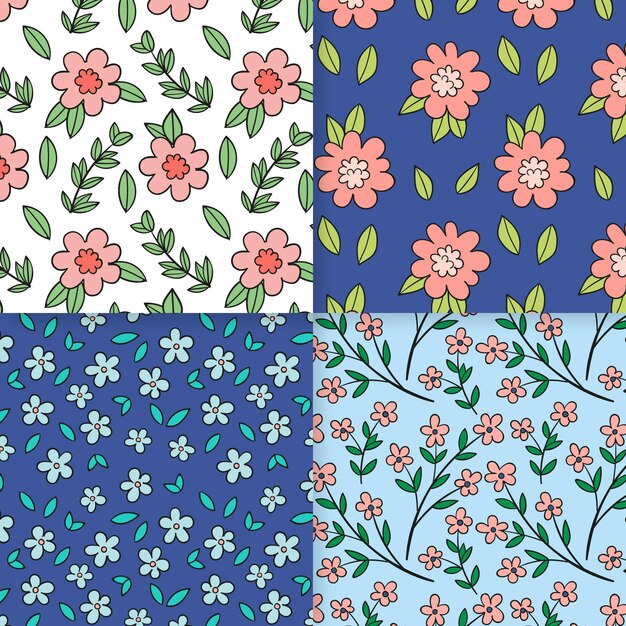 Colección de patrones de primavera dibujados