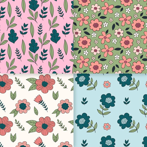 Colección de patrones de primavera dibujados