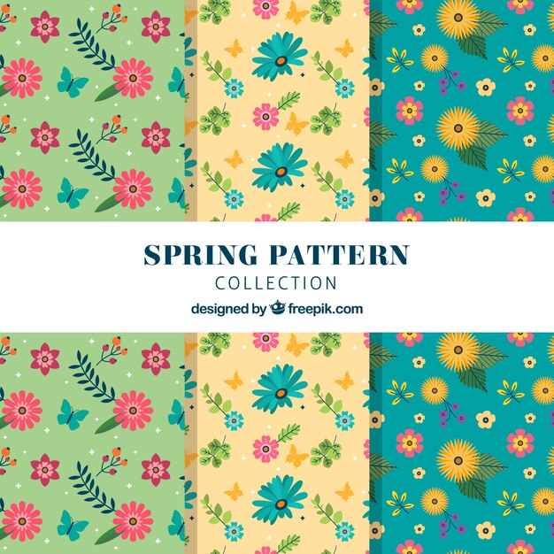 Colección de patrones de primavera en diseño plano
