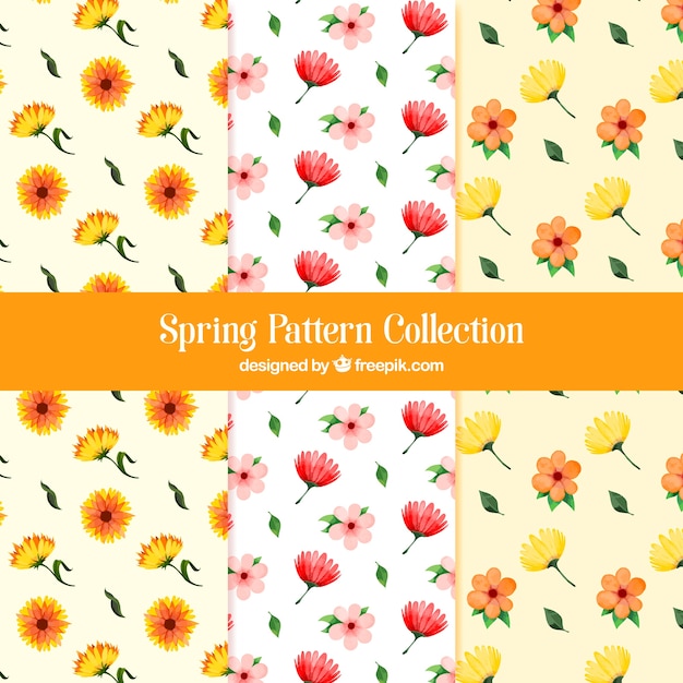 Colección de patrones de primavera en estilo acuarela