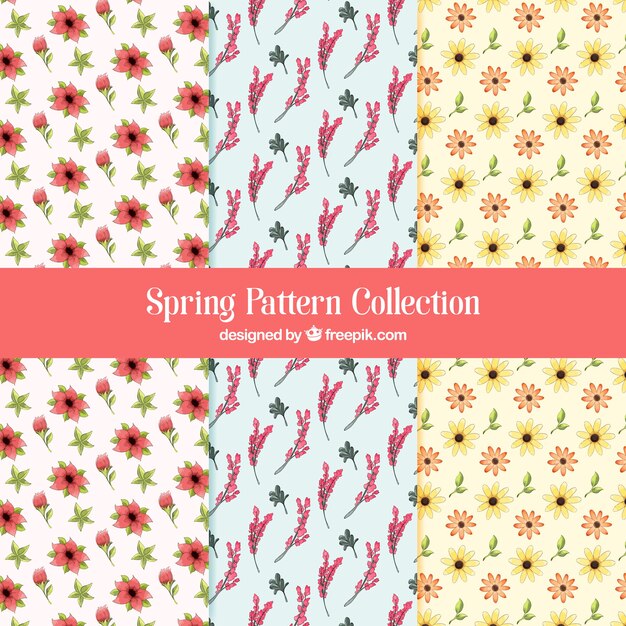 Colección de patrones de primavera en estilo acuarela