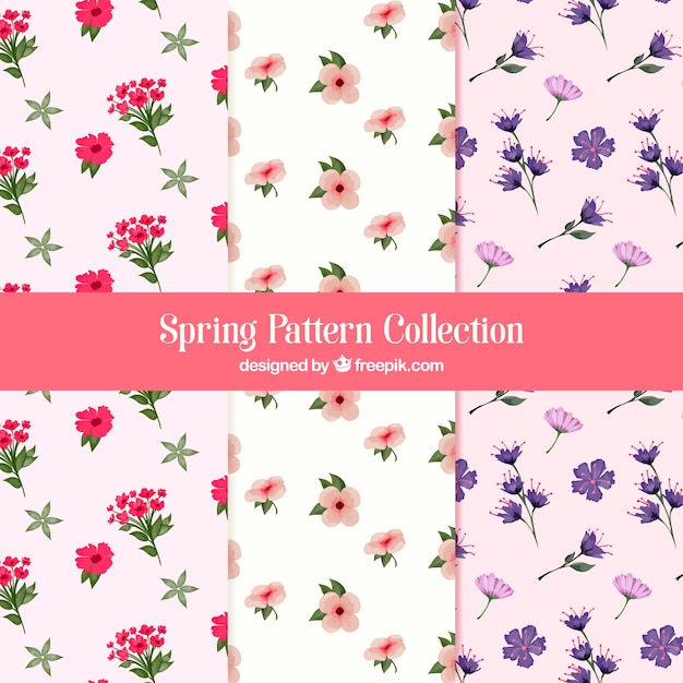Colección de patrones de primavera en estilo acuarela