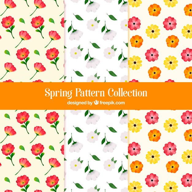 Colección de patrones de primavera en estilo acuarela