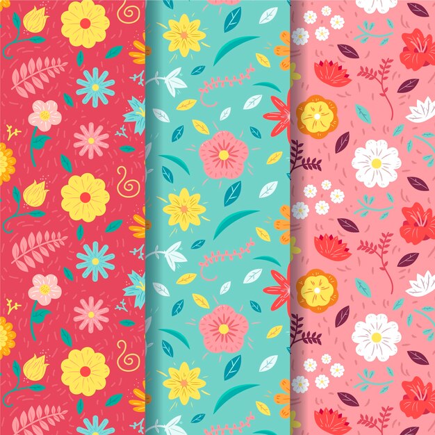 Colección de patrones de primavera con flores