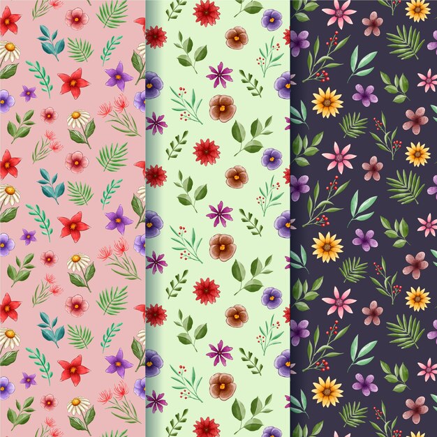 Colección de patrones de primavera pintados a mano
