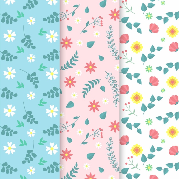 Colección de patrones de primavera plana y colorida