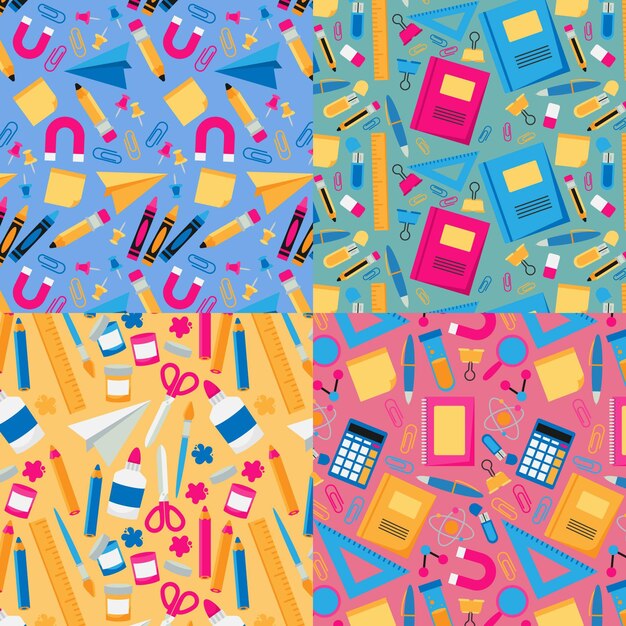 Colección de patrones de regreso a la escuela de diseño plano