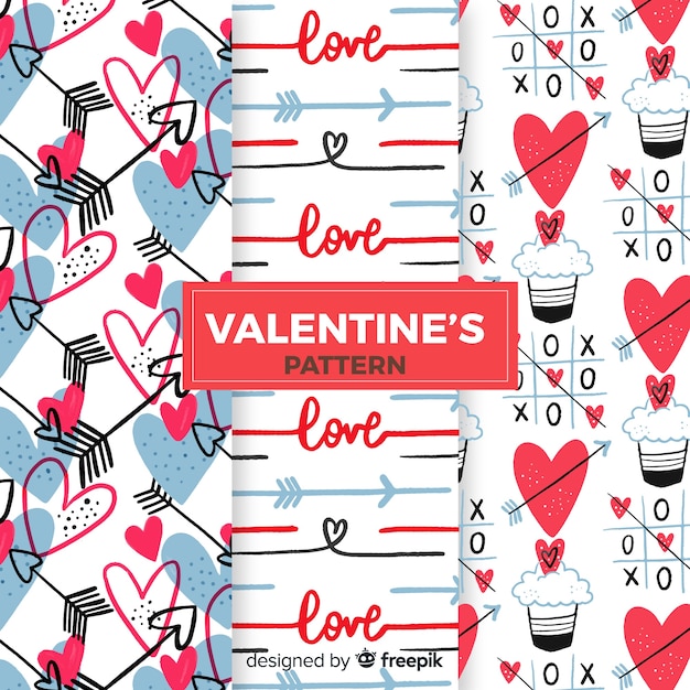 Colección patrones san valentín corazones y cupcakes