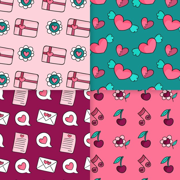 Colección de patrones de san valentín dibujados a mano