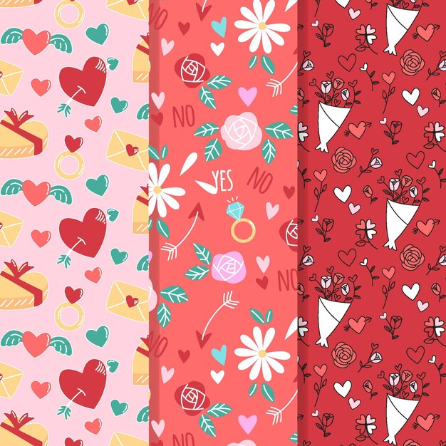 Colección de patrones de san valentín dibujados a mano