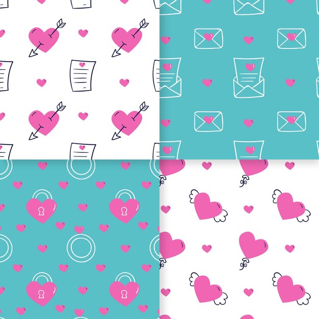 Colección de patrones de san valentín dibujados a mano