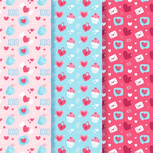 Colección de patrones de san valentín dibujados a mano