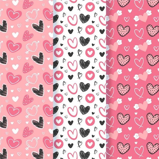 Colección de patrones de san valentín dibujados a mano