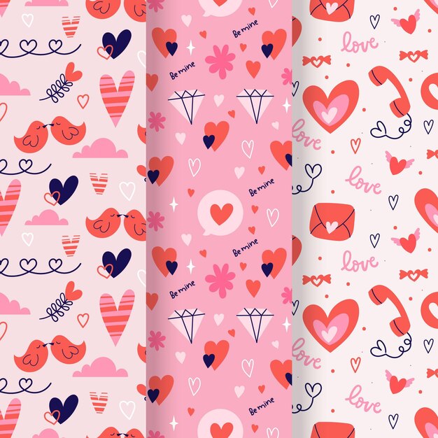 Colección de patrones de san valentín dibujados a mano