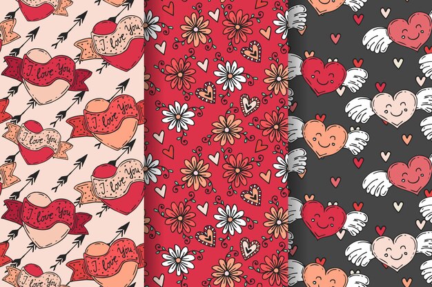 Colección de patrones de san valentín dibujados a mano