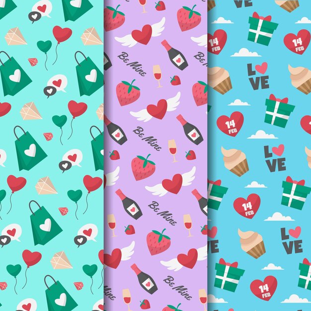 Colección de patrones de san valentín dibujados a mano