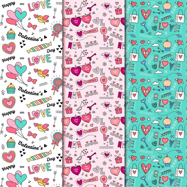 Colección de patrones de san valentín dibujados a mano