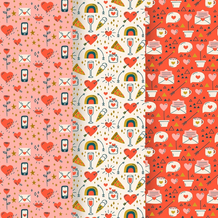 Vector gratuito colección de patrones de san valentín dibujados a mano