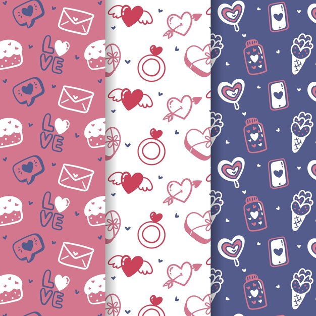 Colección de patrones de San Valentín con dibujos