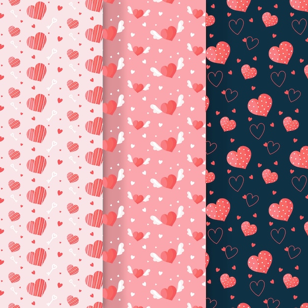 Colección de patrones de san valentín en diseño plano