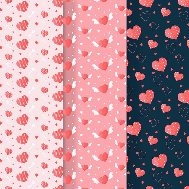 Colección de patrones de san valentín en diseño plano