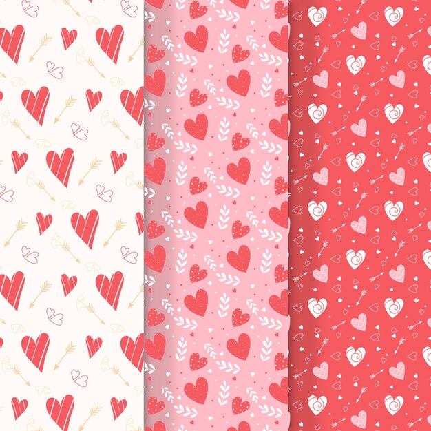 Colección de patrones de san valentín en diseño plano