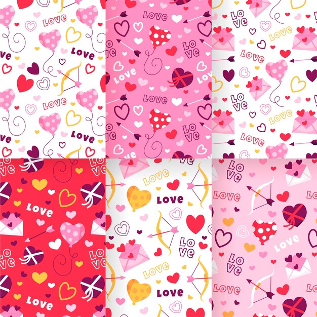 Colección de patrones de San Valentín en diseño plano