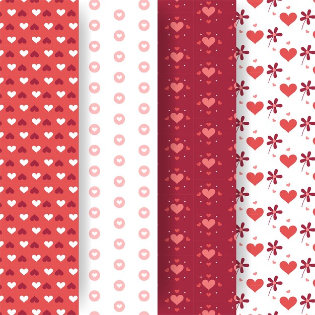 Colección de patrones de san valentín en diseño plano