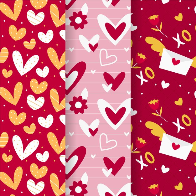 Colección de patrones de San Valentín de diseño plano