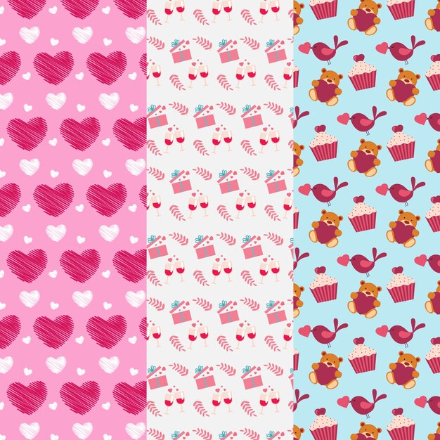 Colección de patrones de San Valentín en diseño plano