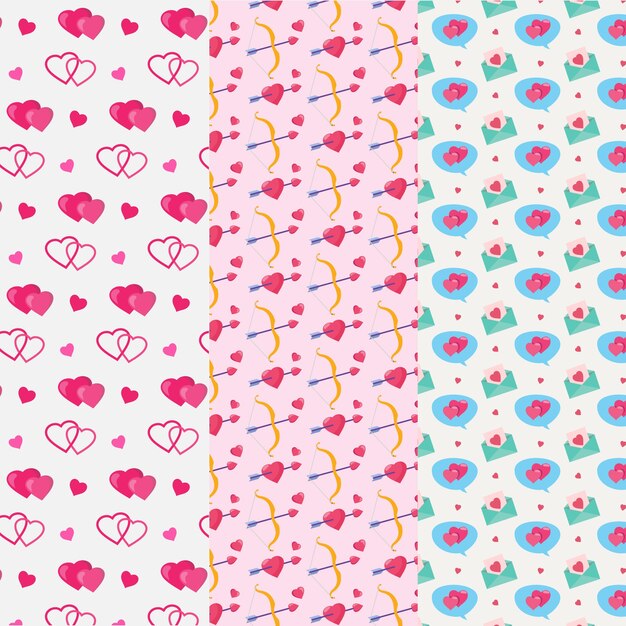 Colección de patrones de san valentín en diseño plano