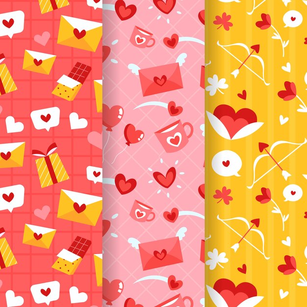 Colección de patrones de San Valentín en diseño plano