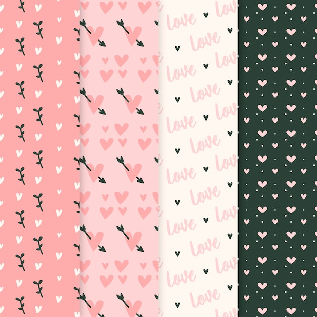 Colección de patrones de san valentín en diseño plano