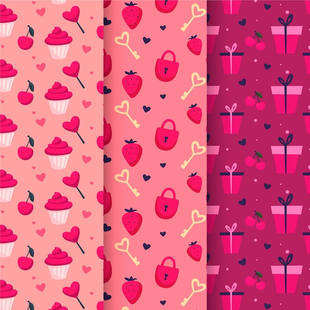 Colección de patrones de san valentín en diseño plano