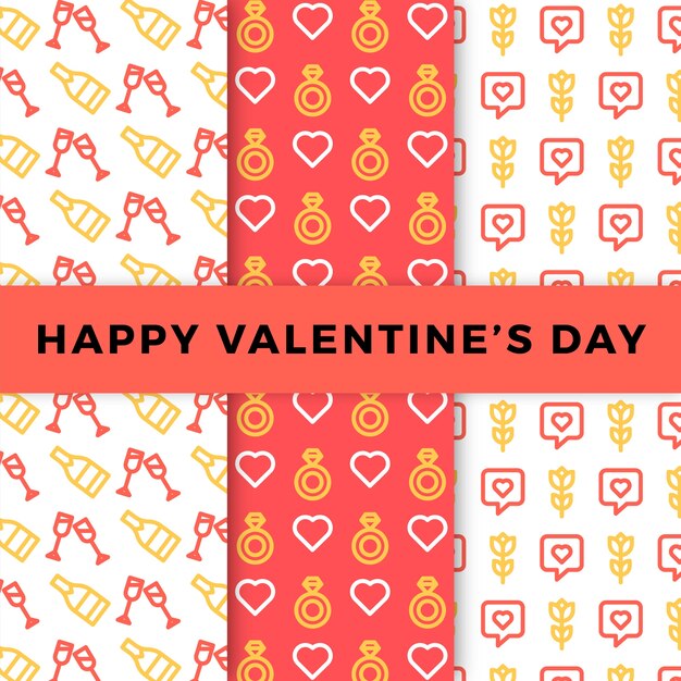 Colección de patrones de San Valentín en diseño plano