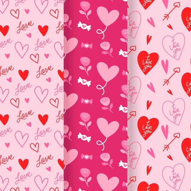 Colección de patrones de san valentín en diseño plano