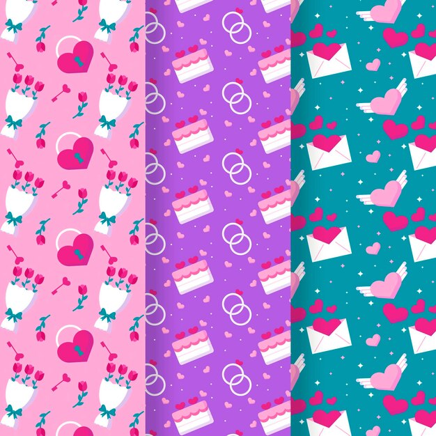 Colección de patrones de san valentín en diseño plano