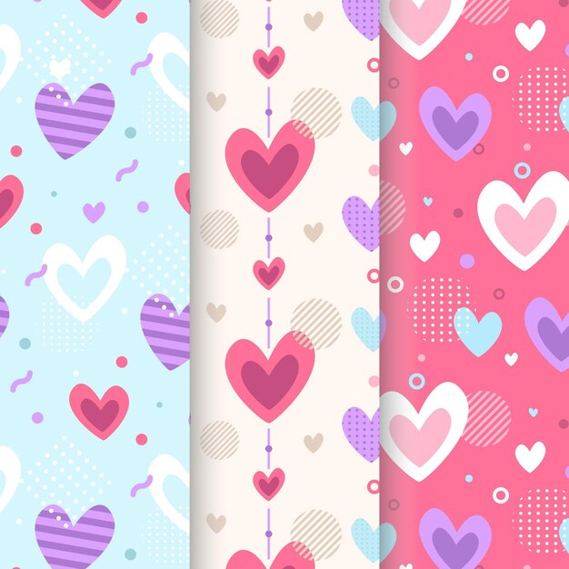 Colección de patrones de san valentín en diseño plano