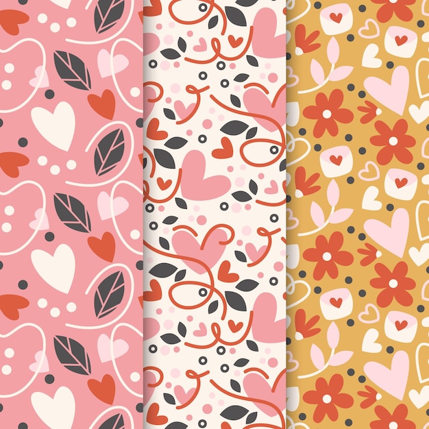 Colección de patrones de san valentín en diseño plano