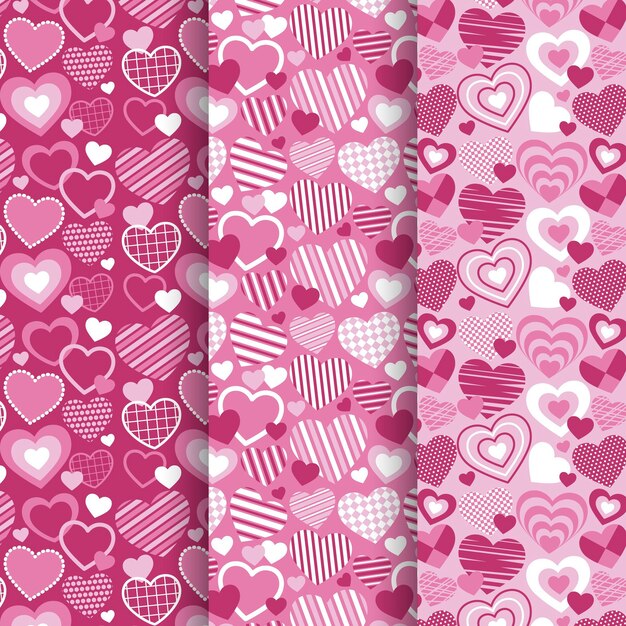 Colección de patrones de san valentín en diseño plano