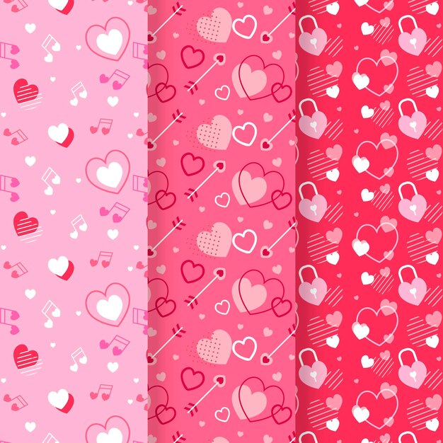 Colección de patrones de san valentín en diseño plano