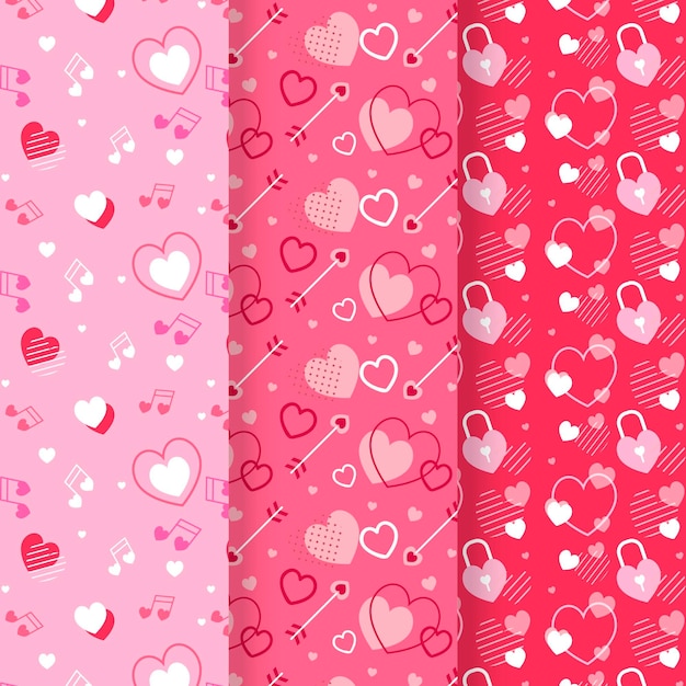 Colección de patrones de san valentín en diseño plano