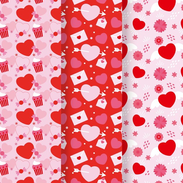 Colección de patrones de san valentín en diseño plano