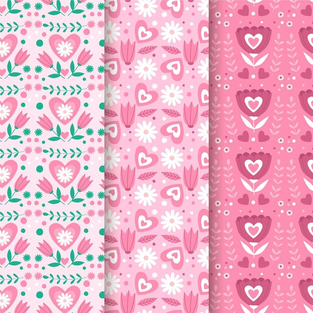 Colección de patrones de san valentín en diseño plano