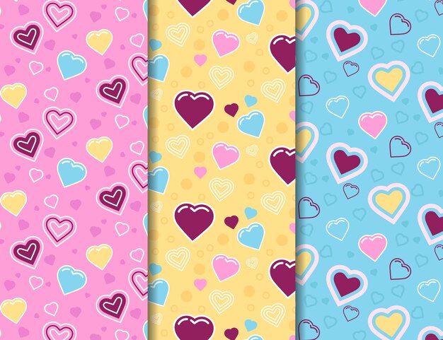 Colección de patrones de san valentín en diseño plano