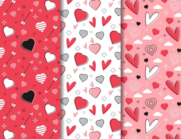 Colección de patrones de san valentín en diseño plano