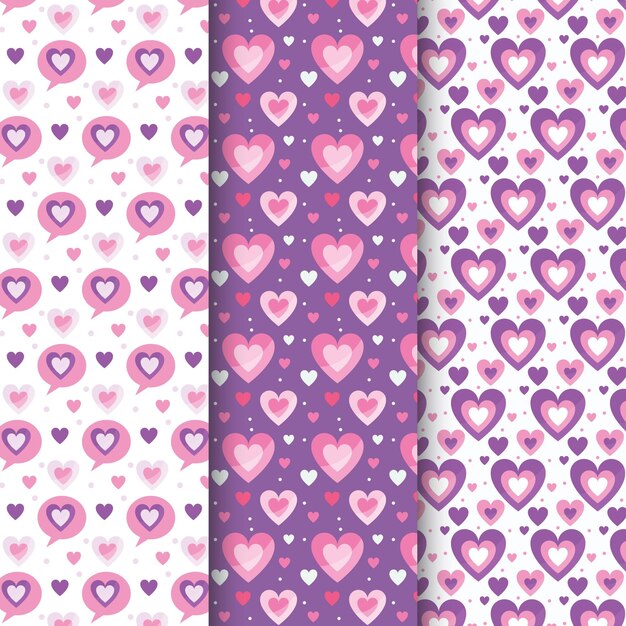 Colección de patrones de san valentín en diseño plano