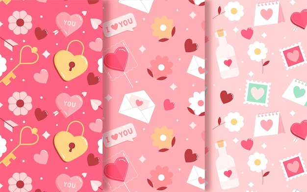 Colección de patrones de san valentín en diseño plano